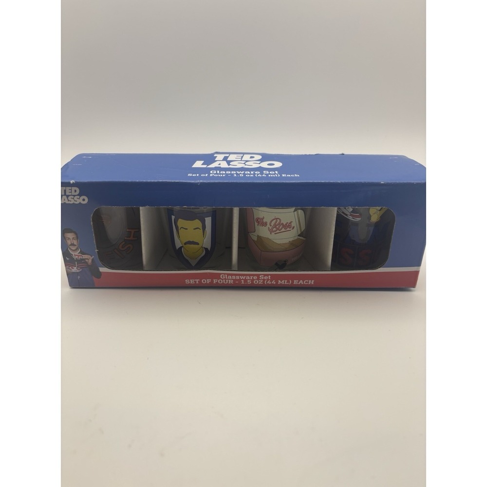 TED LASSO Shot Glasses 1.5‎ Oz BE A GOLDFISH, BELIEVE, BISCUITS WITH THE BOSS